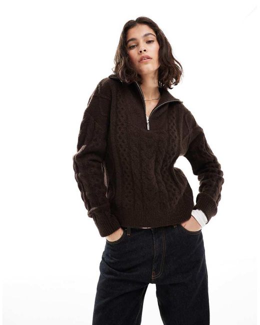Brave Soul Black Half Zip Cable Knit Jumper