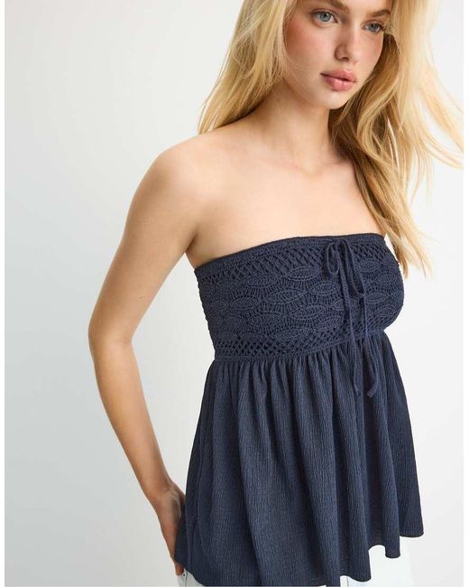 Stradivarius Blue Crochet Bandeau Top
