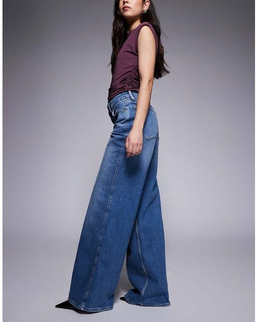 GOOD AMERICAN Blue Good Skate High Waisted Wide Leg Comfort Denim Jeans