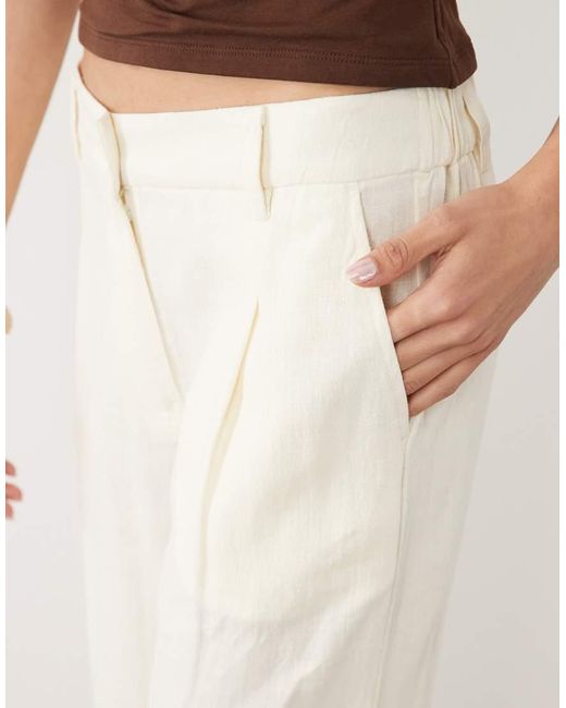 ASOS Natural Asos Design Tall Wide Leg Trousers With Pleat Detail