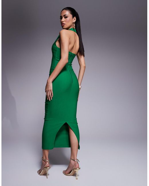 Robe près du corps longueur mollet en bengaline à dos nu et encolure dégagée - émeraude Vesper en coloris Green