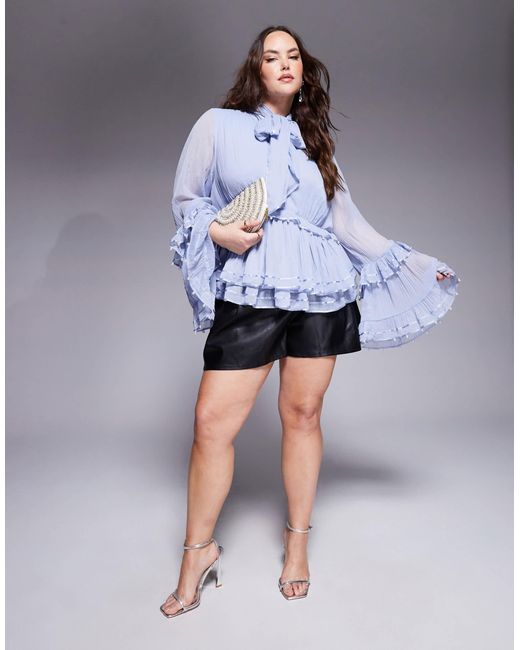 ASOS White Curve Pearl Embellished Chiffon exaggerated Blouse