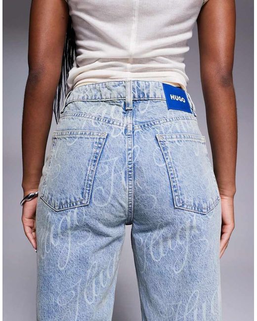 HUGO Jeans Met Rechte Pasvorm En Logoprint in het Blue