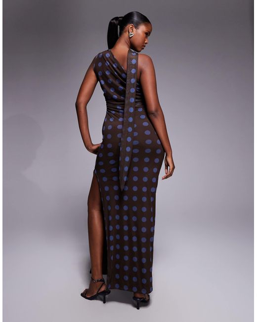 Kaiia Blue – exclusive – doppellagiges, figurbetontes one-shoulder-maxikleid aus netzstoff