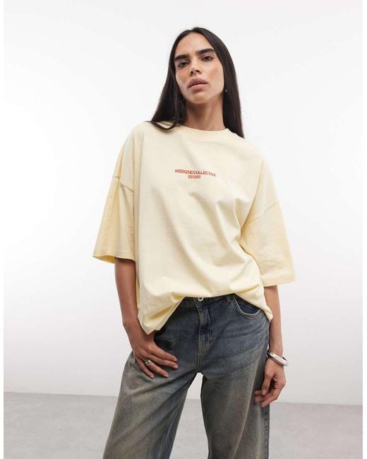 ASOS Natural Weekend Collective Icon Oversized T-shirt With Bold Font Back Graphic