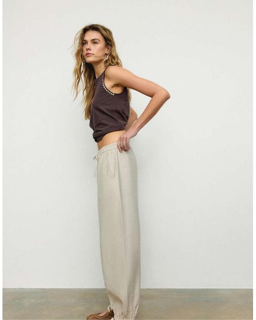 Stradivarius Natural Lyocell Sarouel Trousers