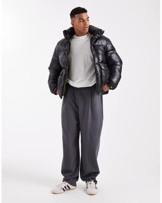 Jack & Jones Black Puffer Jacket With High Shine for men