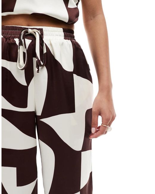 4th + Reckless Petite White Drawstring Satin Wide Leg Trousers Co-ord
