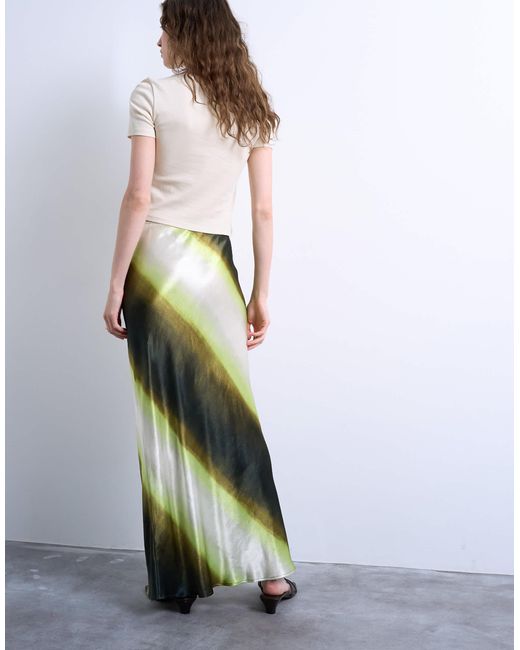 Jupe longue en satin coupé en biais avec rayures effet dégradé - citron TOPSHOP en coloris Gray