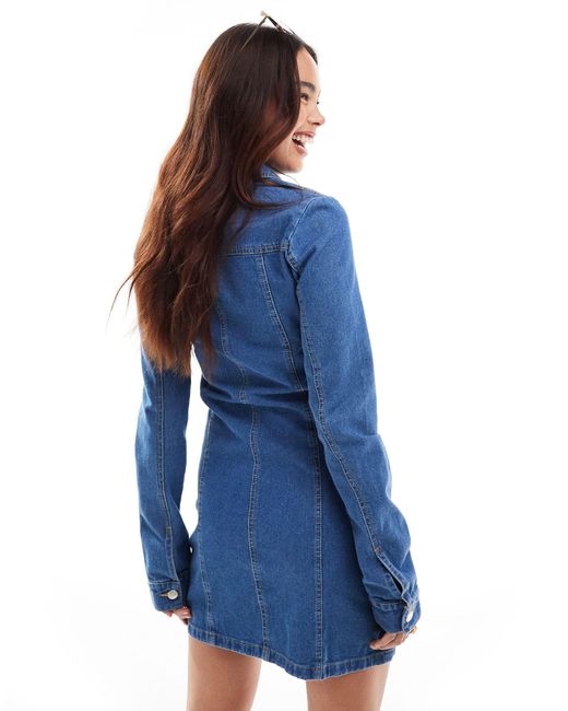 Miss Selfridge Blue Denim Zip Detail Shirt Dress