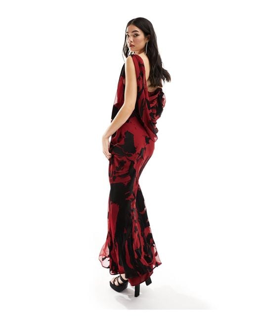 ASOS Red Fallen Shoulder Draped Bias Maxi Dress