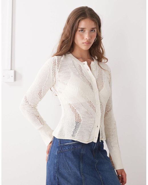 Weekday White – offenmaschige slim-fit-strickjacke
