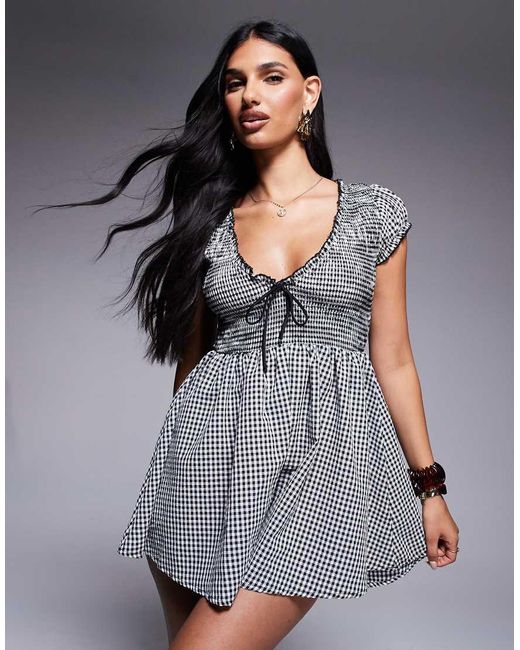 Princess Polly Gray Wescott Shirred Detail Tie Front Romper