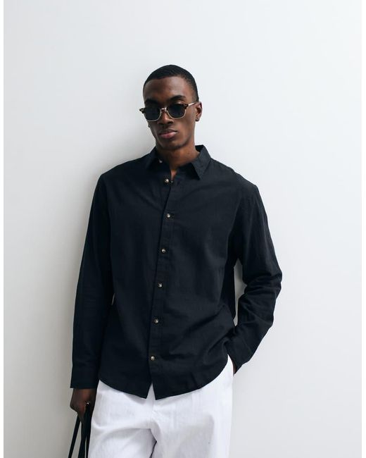 Jack & Jones White Linen Mix Long Sleeve Shirt for men