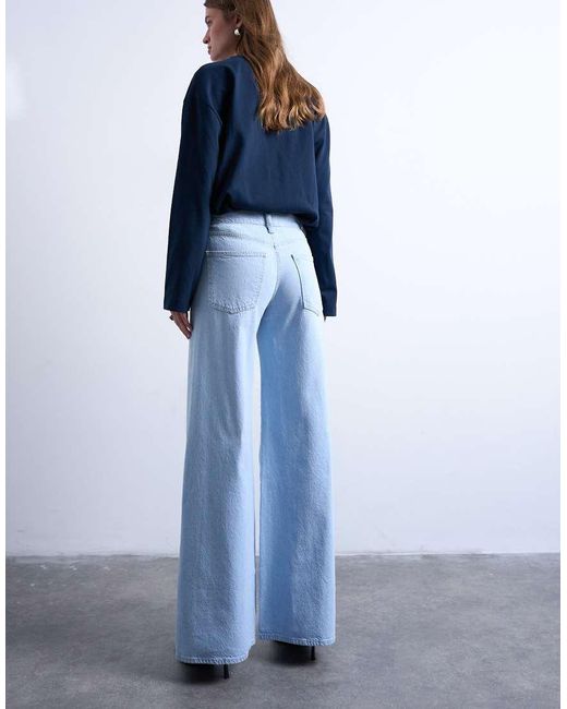 TOPSHOP Blue Mid Rise Wide Leg Jean