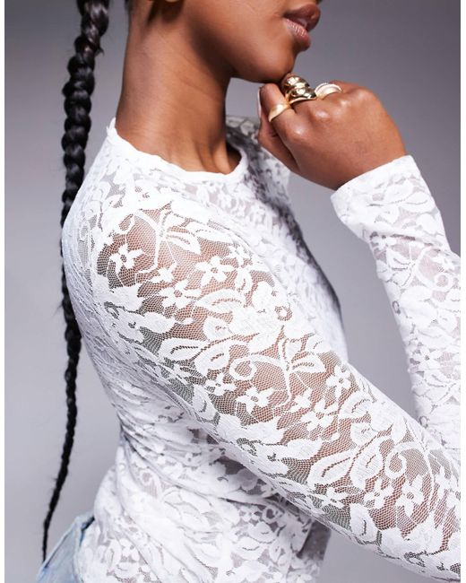Missy Empire Floral Sheer Lace Long Sleeve Top in White | Lyst Missy Empire Floral Sheer Lace Long Sleeve Top in White | Lyst