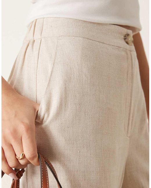 ASOS Natural Relaxed Straight Leg Trousers With Linen