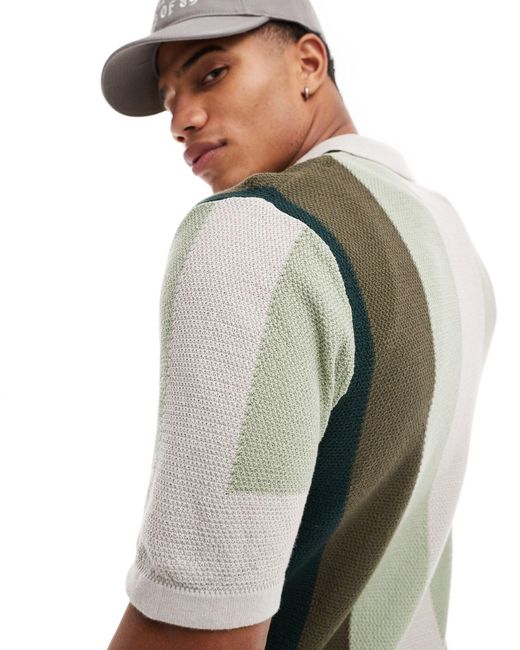 ASOS Green Knitted Button Through Polo for men