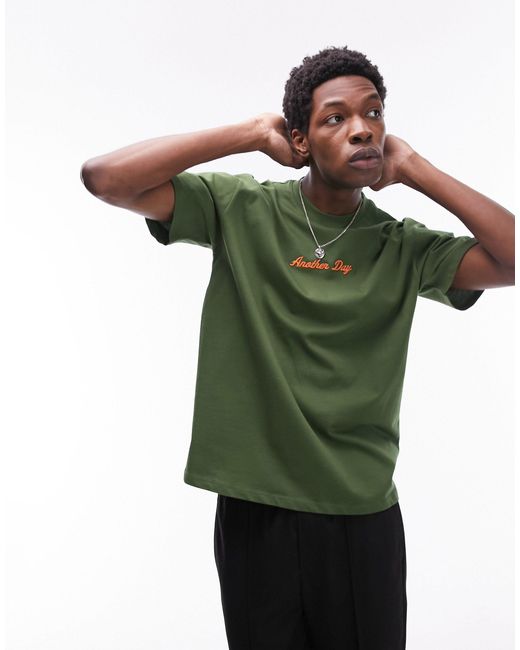Premium - t-shirt oversize avec inscription « another day » brodée Topman pour homme en coloris Green