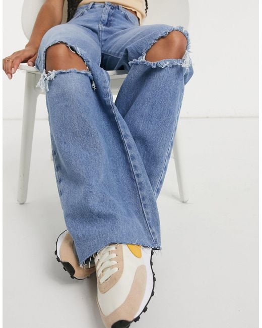 Stradivarius Blue Straight Leg 90s Jeans With Rips