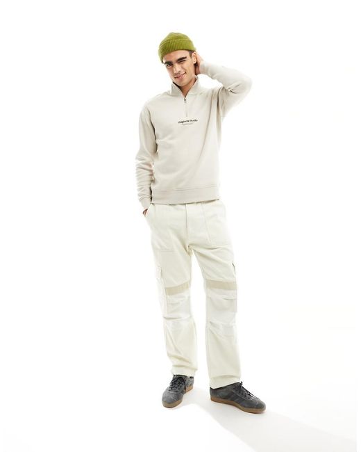 Jack & Jones White 1/4 Zip Sweat With Central Logo for men