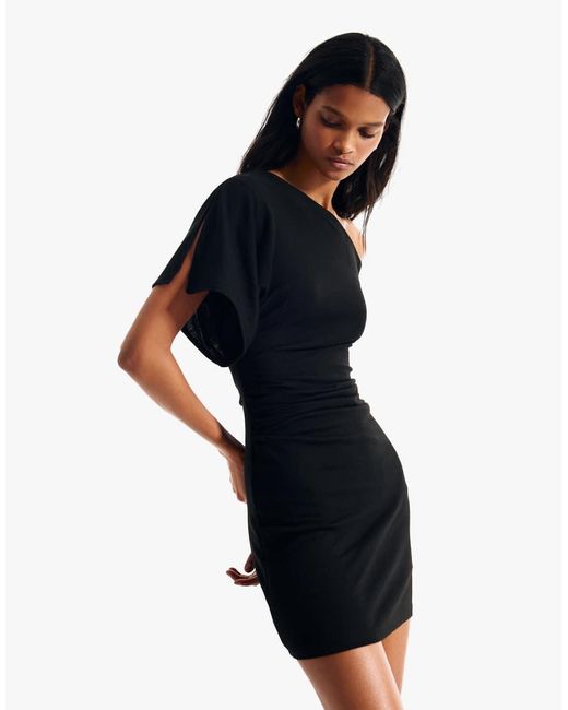 Bershka Black Asymmetric Striped Mini Dress