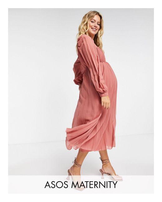 ASOS Asos Design Maternity Square Neck Pleated Midi Skater Dress | Lyst UK