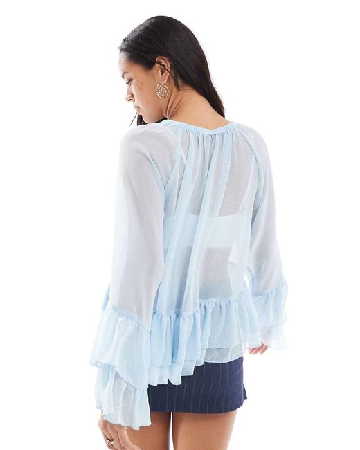 Vero Moda Blue Ruffle Hem Boho Style Top