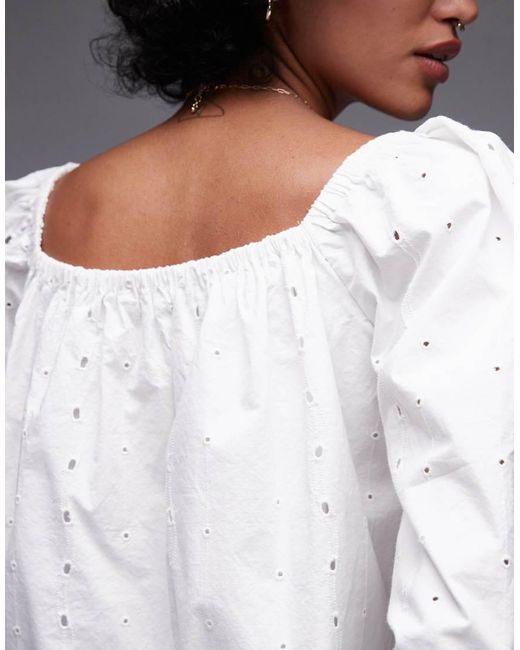 TOPSHOP Gray Cutwork Long Sleeve Top