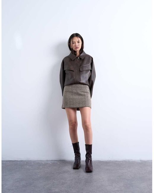 TOPSHOP Black Herringbone Mini Pelmet Skirt