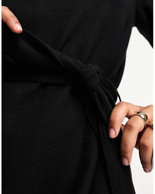 ASOS Black Super Soft Flare Sleeve Sweater Swing Mini Dress With Belt