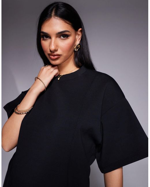 ASOS Blue Interlock Oversized Boxy Tee Co Ord With Seam Detail Black