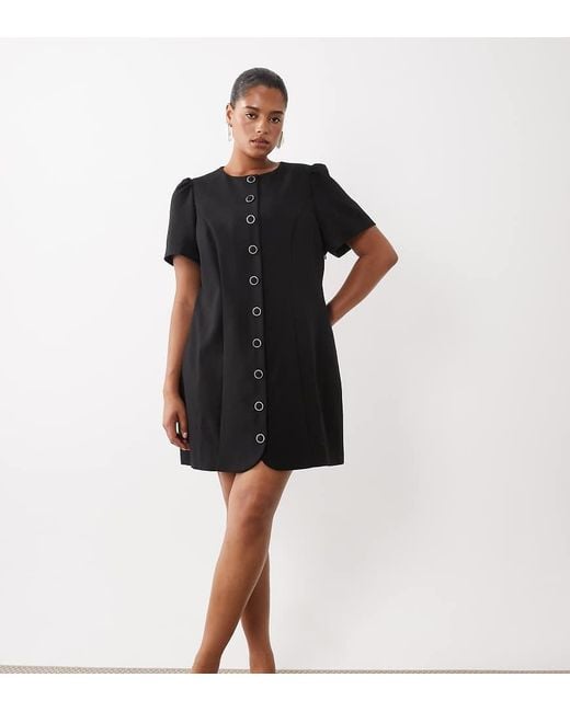 Forever New Black Structured Puff Sleeve Button Down Mini Dress