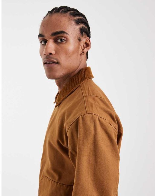 Only & Sons Brown Heavyweight Barn Jacket With Cord Collar for men