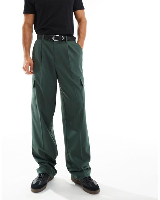 ASOS Green Smart Wide Leg Cargo Trousers for men