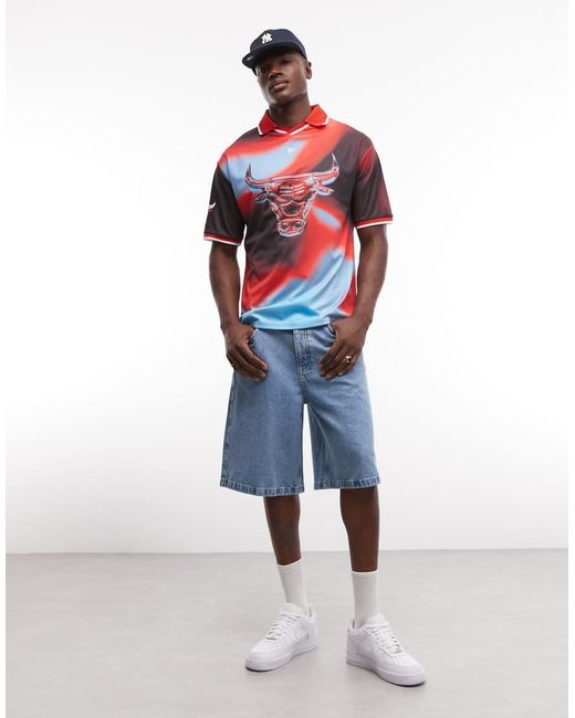 KTZ Red Chicago Bulls Graphic Nba Jersey Top for men