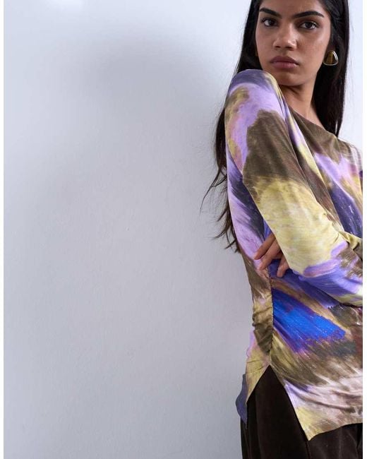 TOPSHOP Top Met Lange Mouwen En Abstracte Print in het Blue