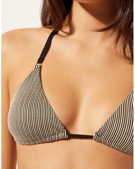 Calzedonia Brown Triangle Bikini Top Golden Stripes
