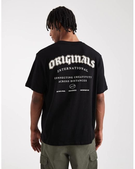 Camiseta Negra Extragrande Con Estampado "Originals" De Jack & Jones de hombre de color Black