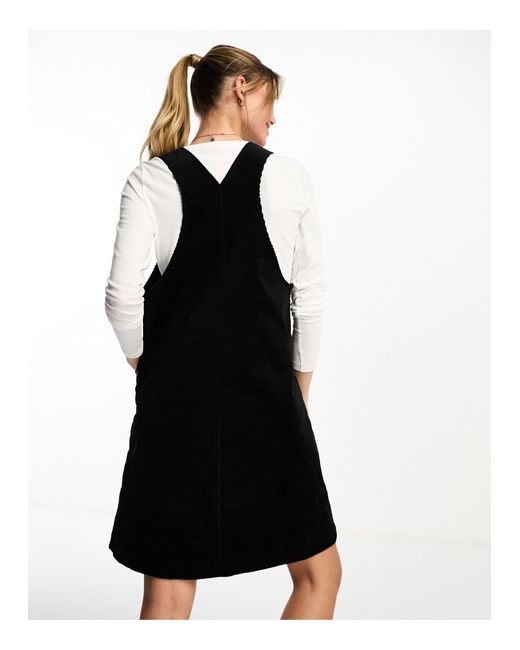 Monki Black Cord Mini Dungaree Dress