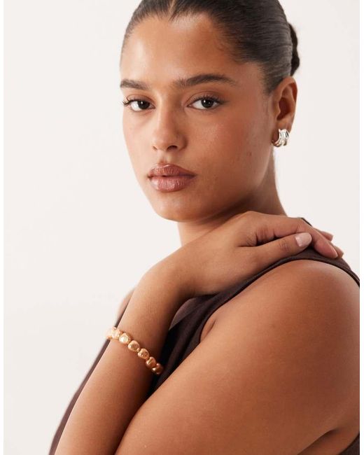 ASOS Brown Asos Design Curve T-bar Bracelet With Faux Pearl Detail