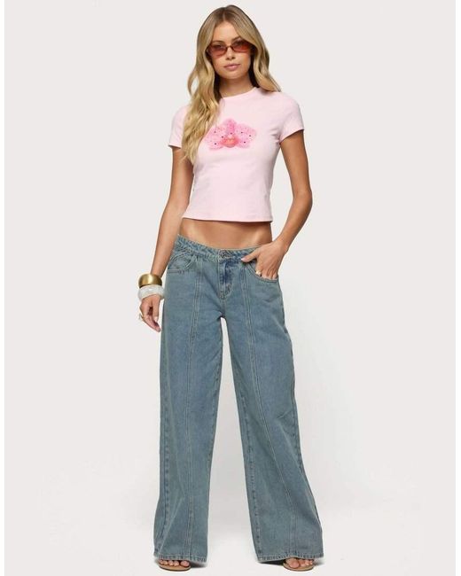 Edikted Blue Stitch & Pleat Low Rise Jeans