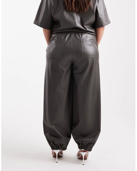 ASOS Black Curve Faux Leather Barrel Leg Pull On Trousers Co-ord