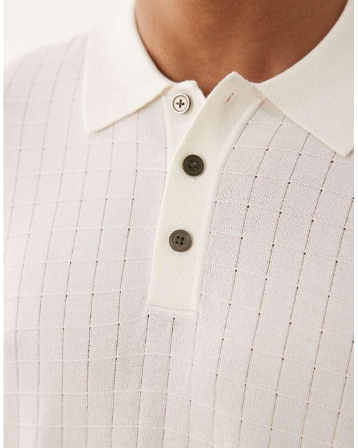 Jack & Jones White Knitted Polo With Square Texture for men