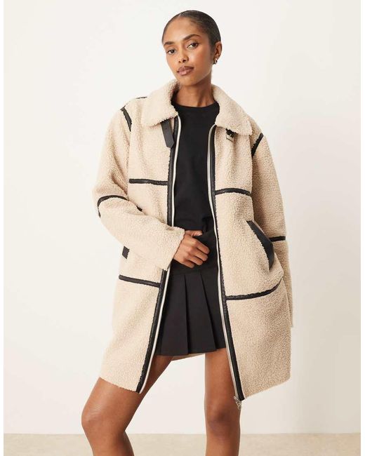 Jdy Natural Borg Contrast Piping Coat