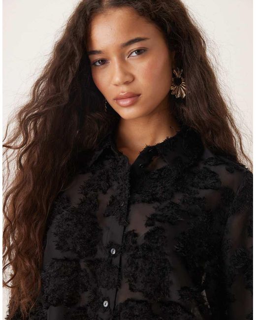 Jdy Black Semi Sheer Shirt With Floral Eyelash Detail