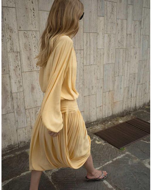 NA-KD Natural Draped Long Sleeve Open Back Midi Dress