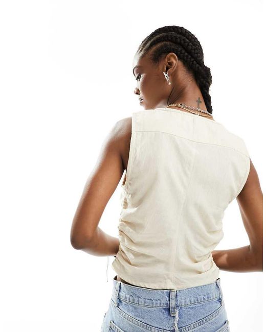 Collusion White Cotton Woven Built Up Vest Top With Tie Detail