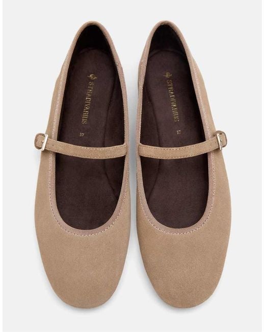 Stradivarius White Leather Mary Jane Ballet Flats