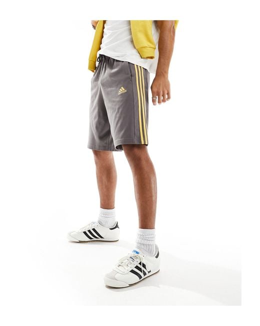 Adidas Originals Gray Adidas Training Three Stripe Jersey Shorts for men